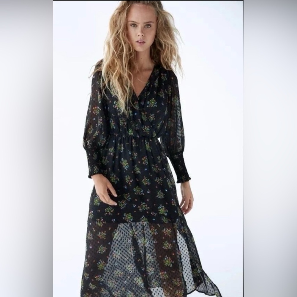 Zara Black Floral Midi Dress